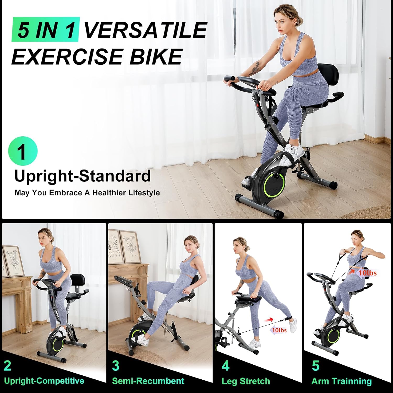 Foldable Exercise Bike Stationary Bikes for Home, 5 IN 1 Indoor Workout Bike, Cycling Bike with 16-Level Quiet Magnetic Resistance, 6.6 LBS Flywheel and 300LBS Capacity, 2025 Designed 817 X-bike wourant