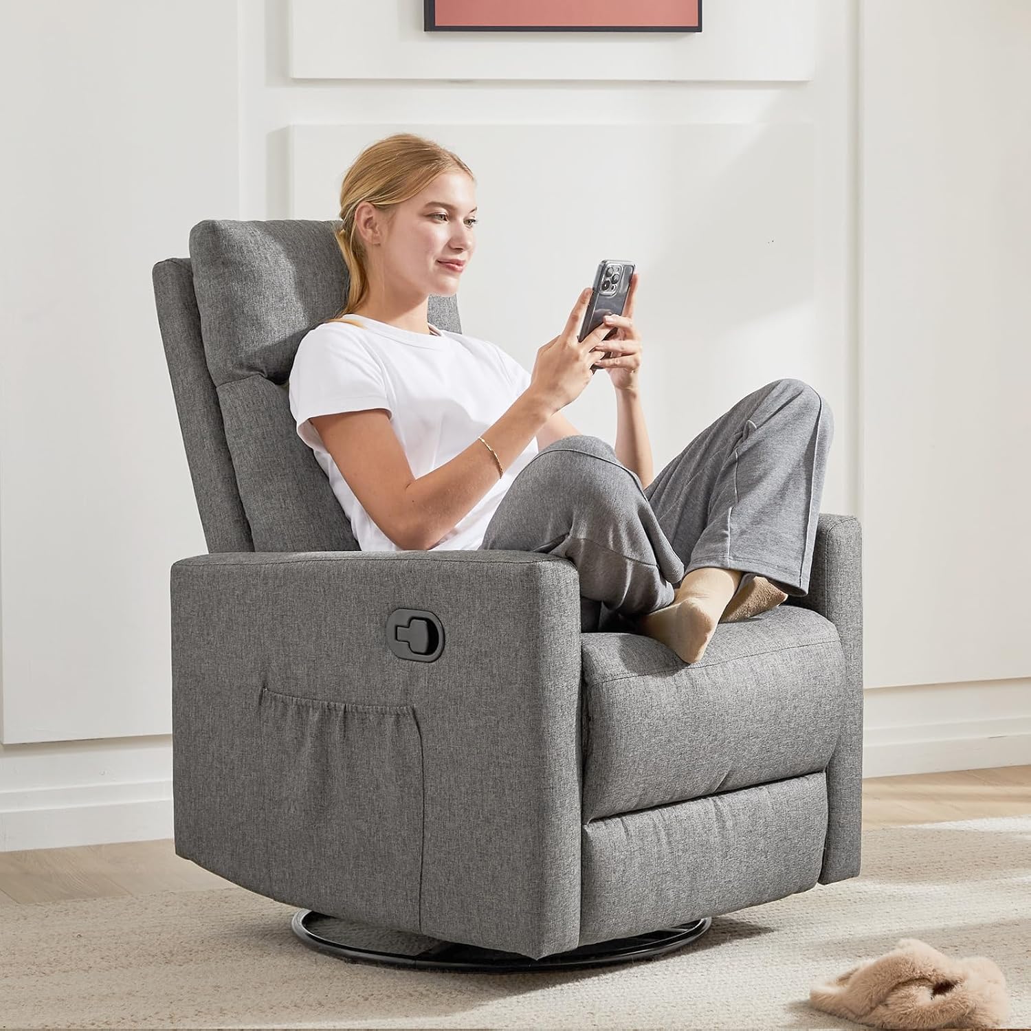Sweetcrispy Massage Recliner Chair for Adults, Adjustable Home Theater Seating with Lumbar Support for Living Room, Modern Fabric Reclining, Light Grey wourant