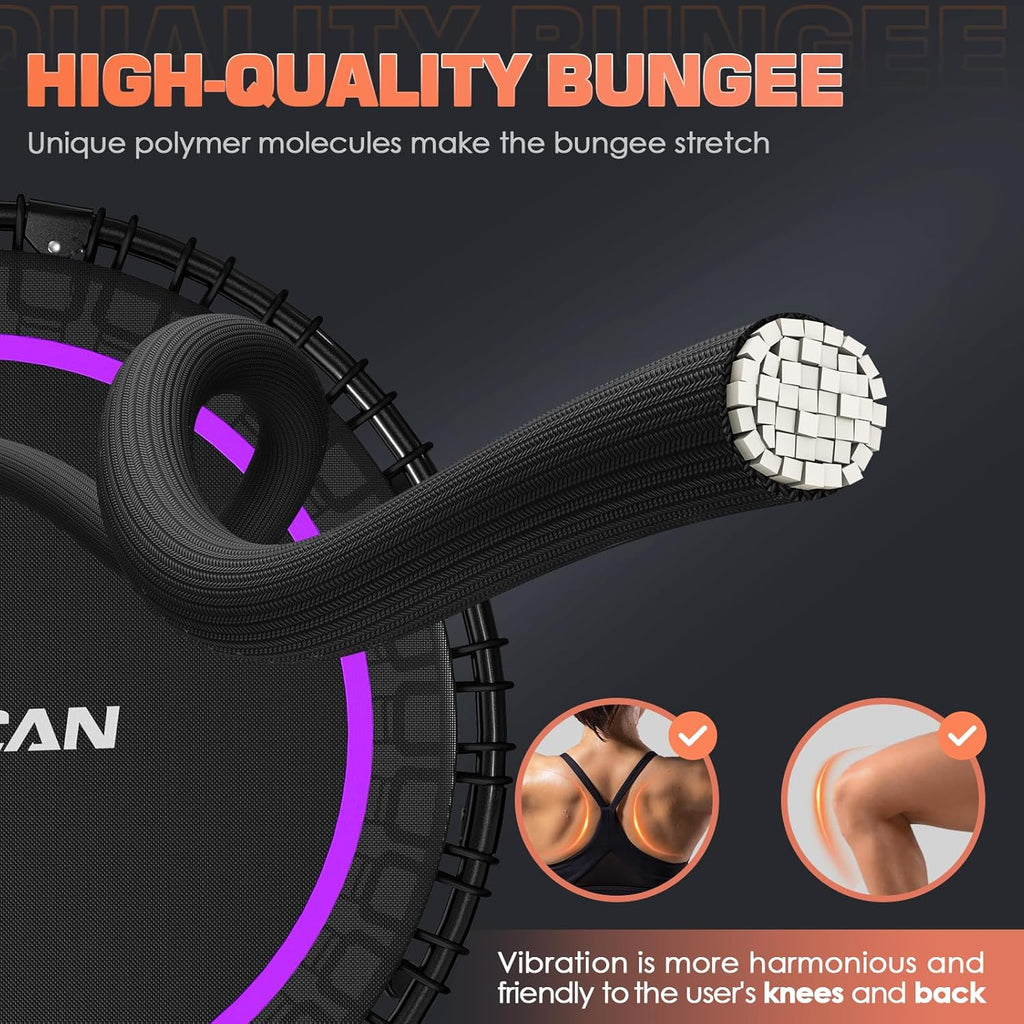 BCAN 450/550 LBS Foldable Mini Trampoline, 40"/48" Fitness Trampoline with Bungees, U Shape Adjustable Foam Handle, Stable & Quiet Exercise Rebounder for Adults Indoor/Outdoor Workout wourant