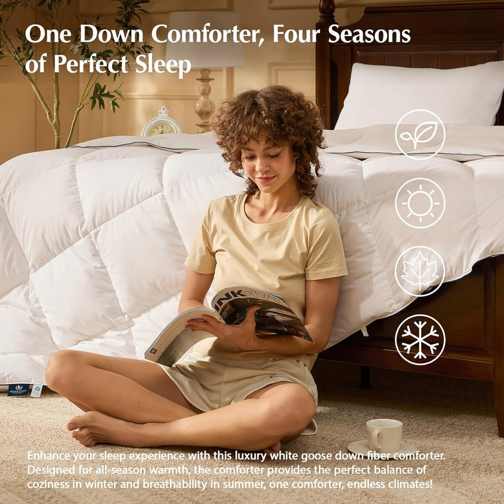 Goose feather duvet queen size, 100% cotton super fluffy white duvet core, soft and breathable wourant