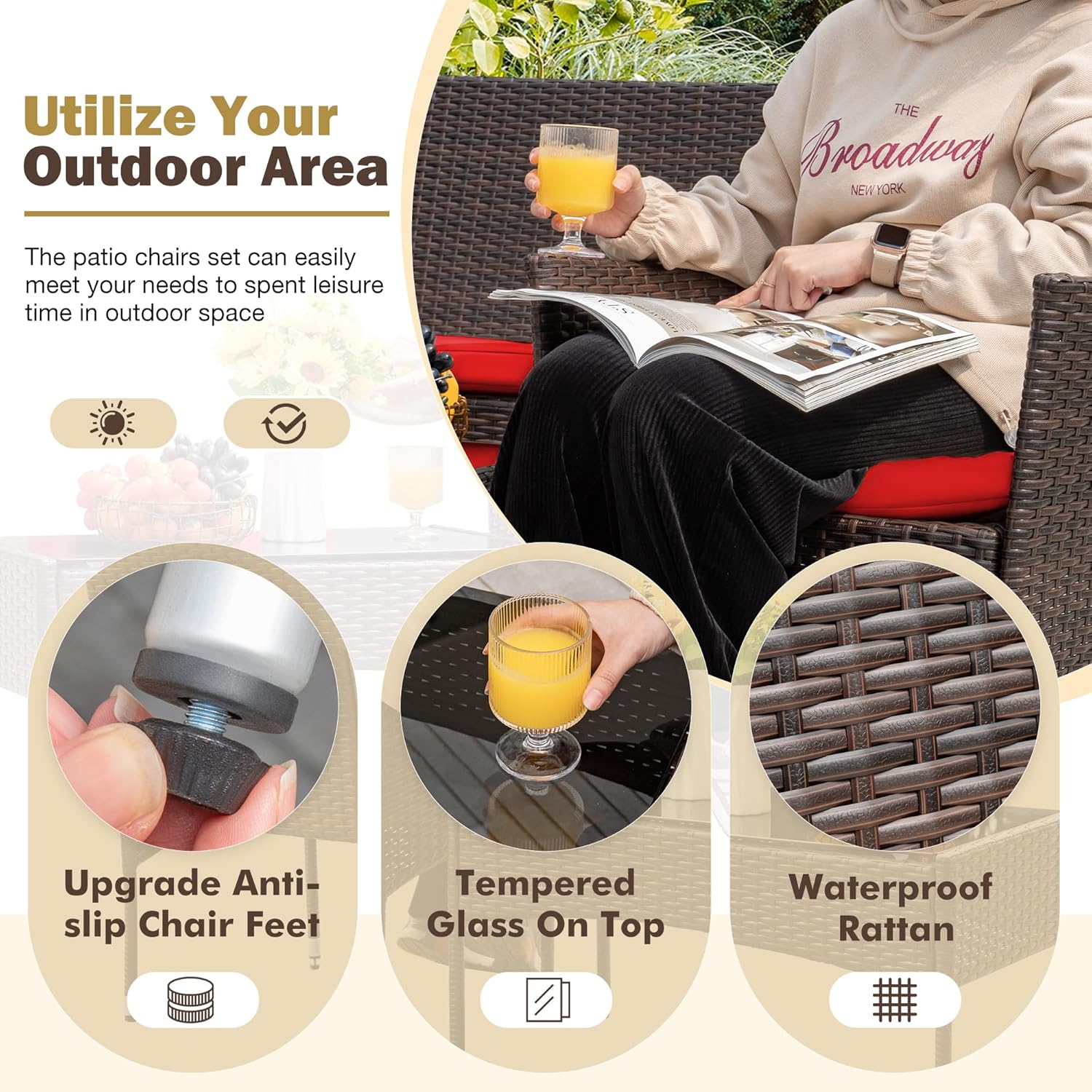 Homall 4 Pieces Outdoor Patio Furniture Sets Rattan Chair Wicker Set, Outdoor Indoor Use Backyard Porch Garden Poolside Balcony Furniture Sets Clearance (Brown and Beige) wourant