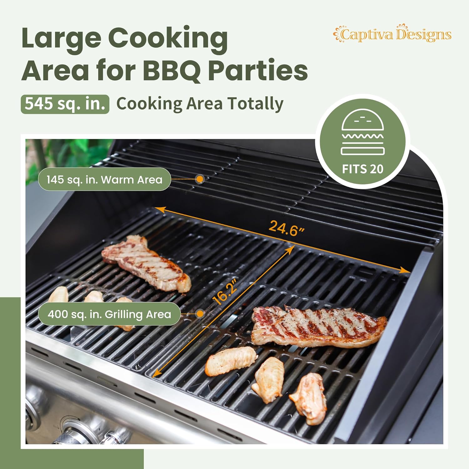 Captiva Designs 4-Burner Propane Gas BBQ Grill with Side Burner & Porcelain-Enameled Cast Iron Grates, 42,000 BTU Output Stainless Steel Grill for Outdoor Cooking Kitchen and Patio Backyard Barbecue wourant