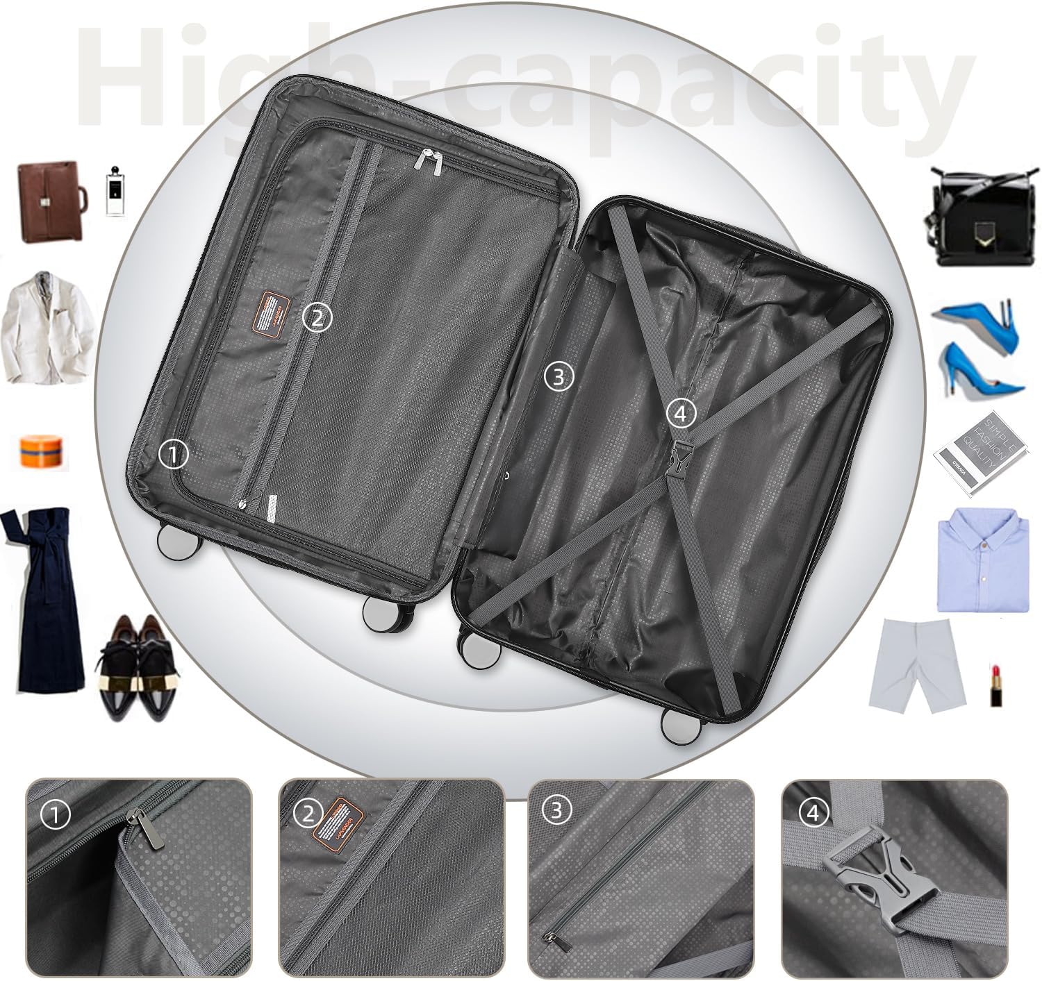 Luggage 6-piece hardshell expandable suitcase lightweight travel carry-on luggage set wourant