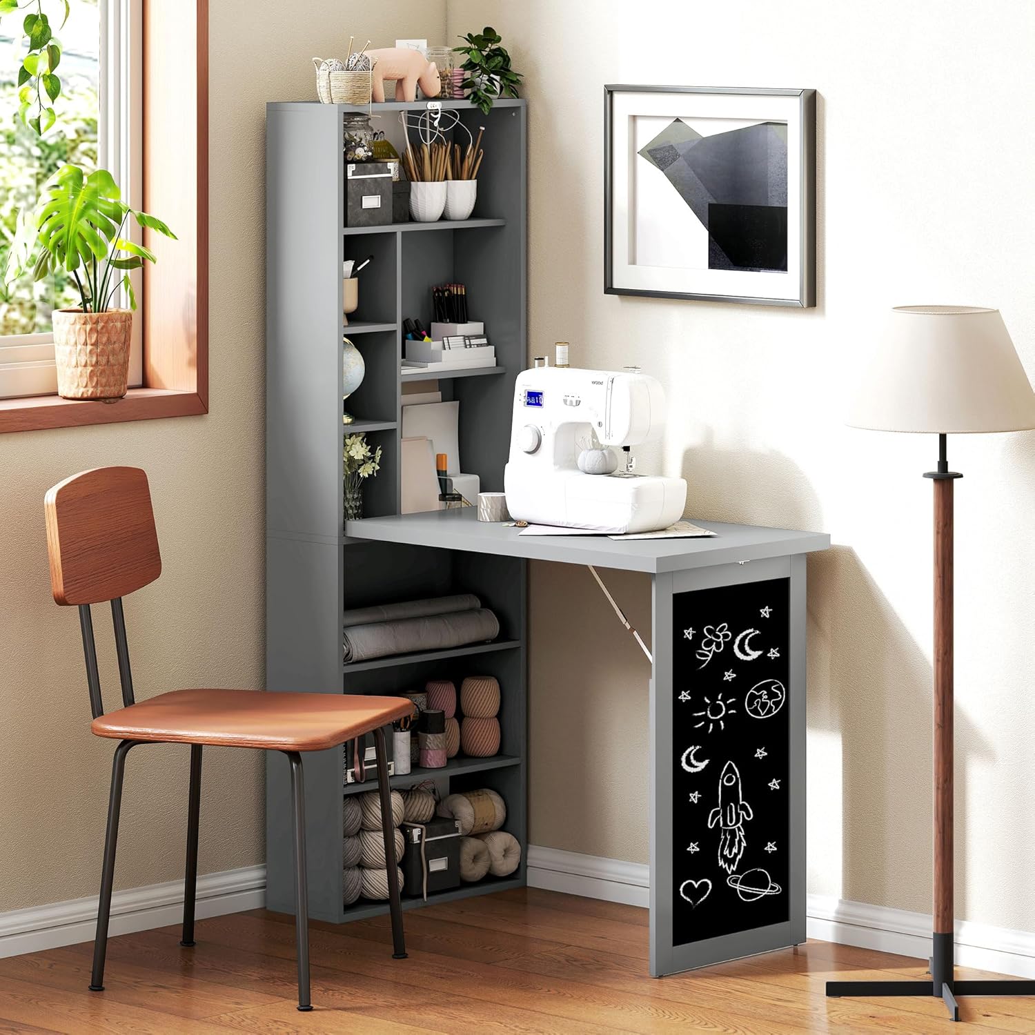 Folding convertible writing desk, wall mounted desk cabinet, multifunctional home office workstation wourant