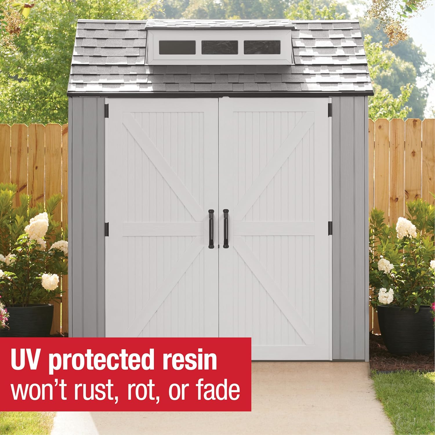 Rubbermaid Resin Outdoor Storage Shed With Floor (7 x 7 Ft) Weather Resistant Gray Organization for Home/Backyard/Garden Tools/Lawn Mower/Bike Storage/Pool Supplies wourant