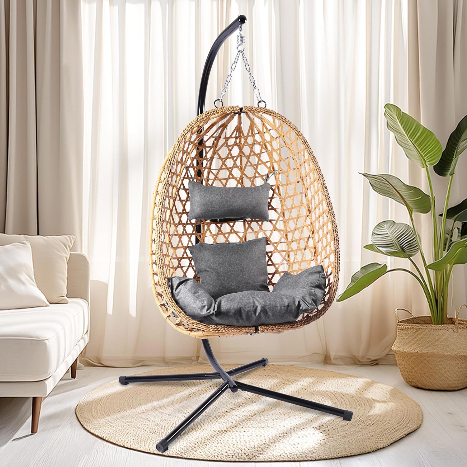 Egg Chair with Stand Patio Wicker Hanging Chair Hammock Swing Chair 350LBS Capacity wourant