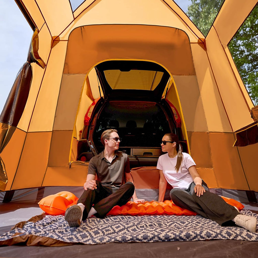 TIMBER RIDGE 5-9 Person SUV Tent with Screen Porch and Awning for Family Camping, Weather Resistant and Portable Van or Car Tent, Includes Rainfly and Storage Bag, 13' W X 10' L X 7.1' H wourant