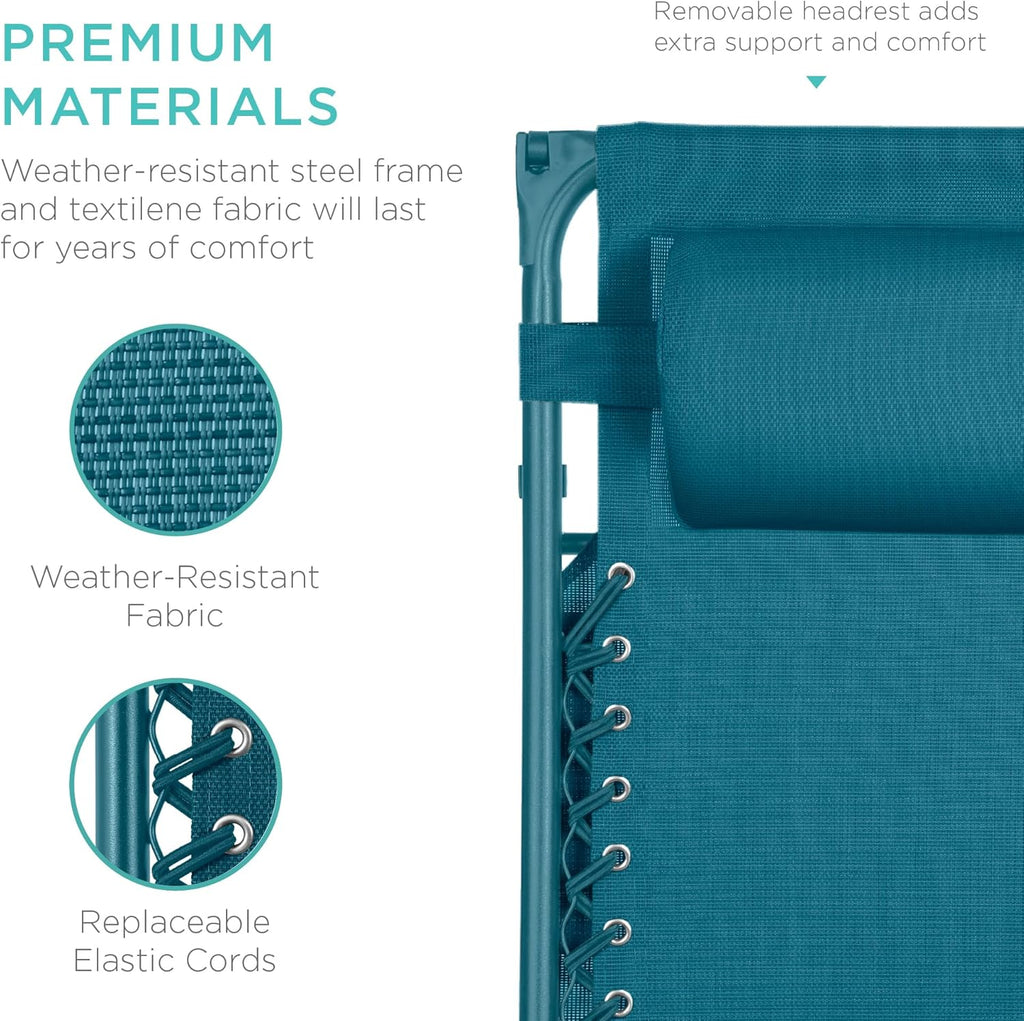 Best Choice Products Folding Zero Gravity Outdoor Recliner Patio Lounge Chair w/Adjustable Canopy Shade, Headrest, Side Accessory Tray, Textilene Mesh - Peacock Blue wourant