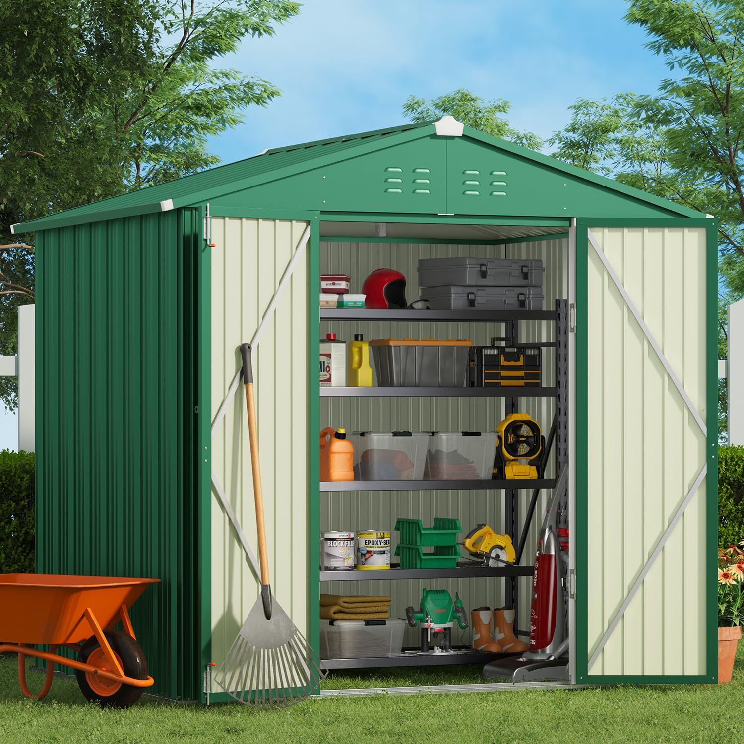 Gizoon Outdoor Storage Shed 6 x 4 Feet, Galvanized Metal Garden Shed wourant