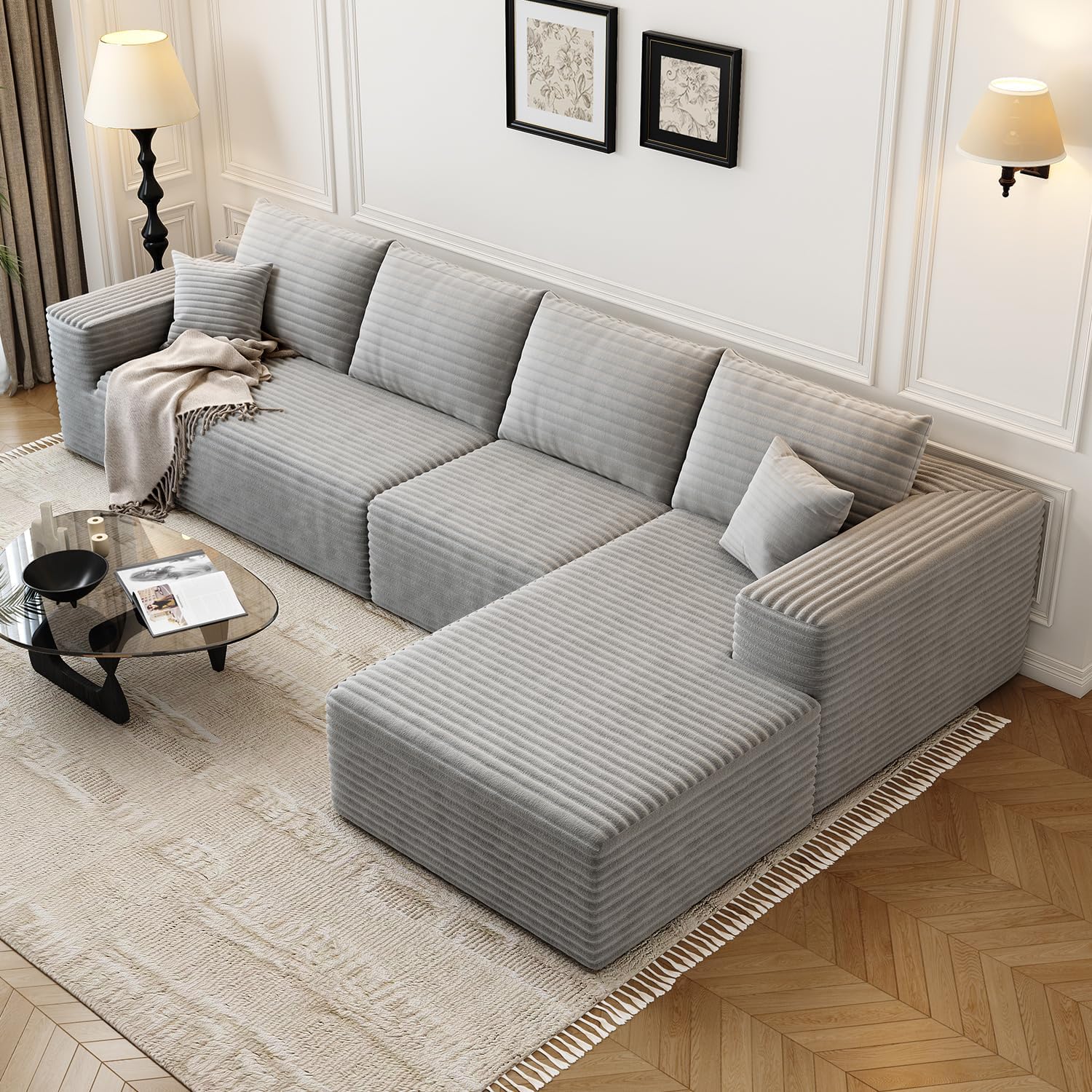 107.5 inch Cloud Modular Sectional Sofa with L-Shaped Chaise Lounge, Modern Minimalist Upholstered Sofa Deep Seating Corner Sofa wourant