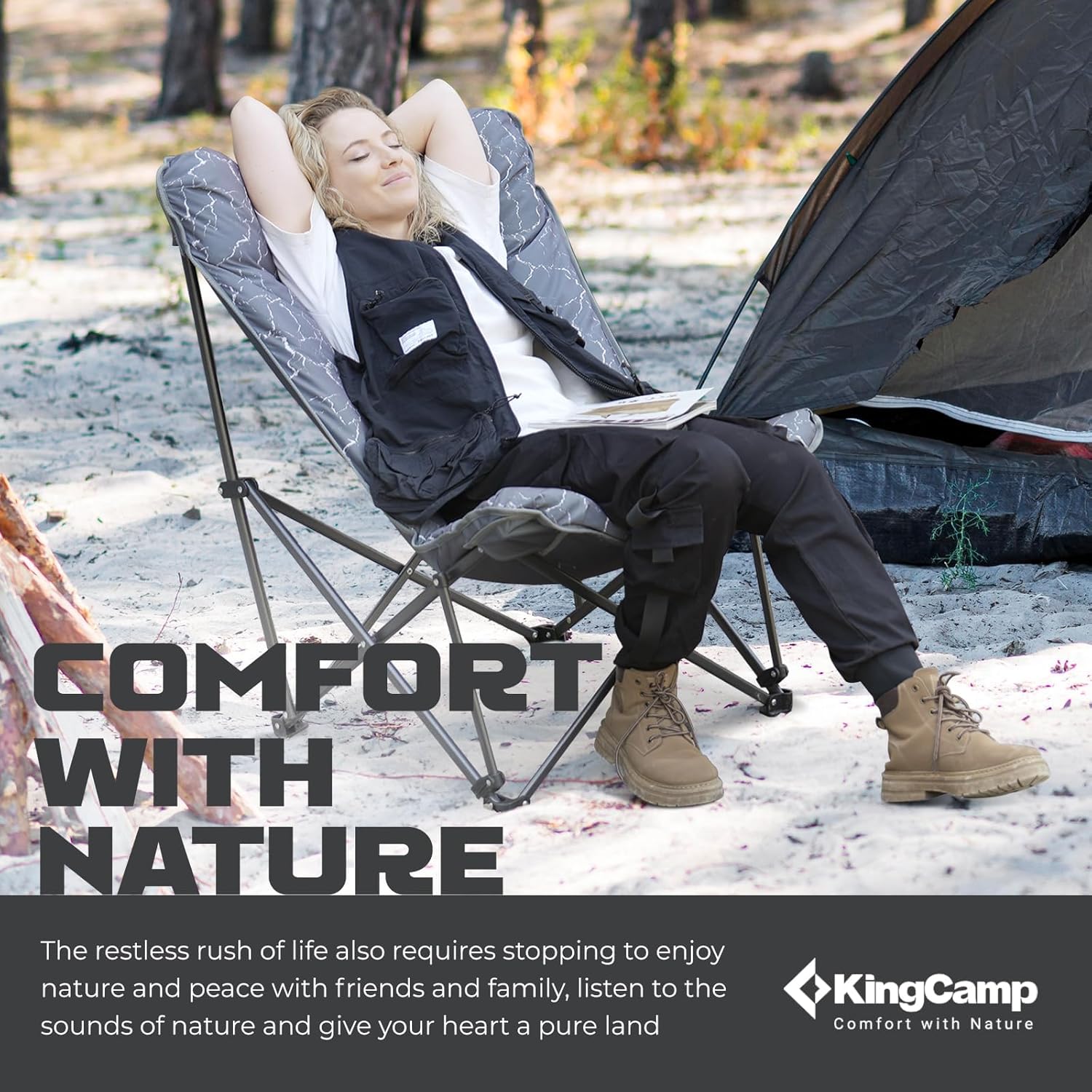 KingCamp Butterfly Chair, Oversized Thick Padded Comfy Camping Chairs Portable Folding Chair 400lbs Heavy Duty Seat with High Backrest & Carry Bag for Outdoor Indoor Patio Lawn Home Living Bed Room wourant