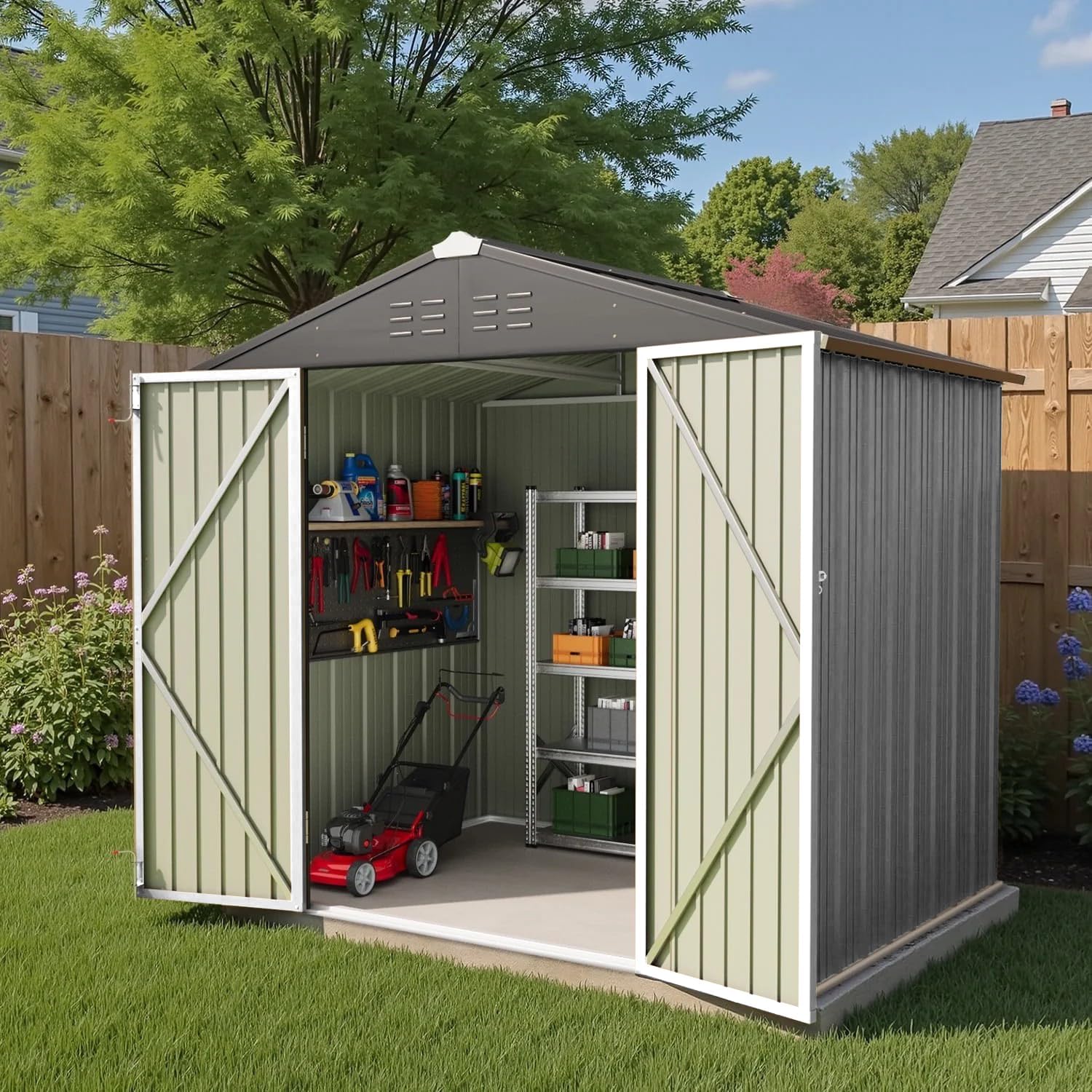Greesum 6×4 FT Outdoor Storage Shed, Metal Patio Storage Shed with Lockable Door wourant