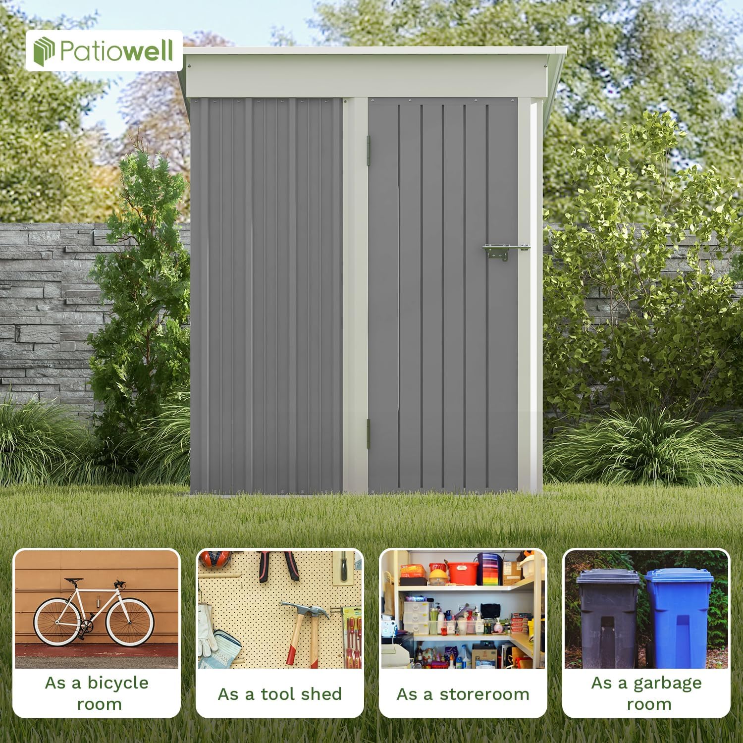 Patiowell 5x3 FT Outdoor Storage Shed Tool Shed with Sloping Roof and Lockable Door Metal Shed wourant