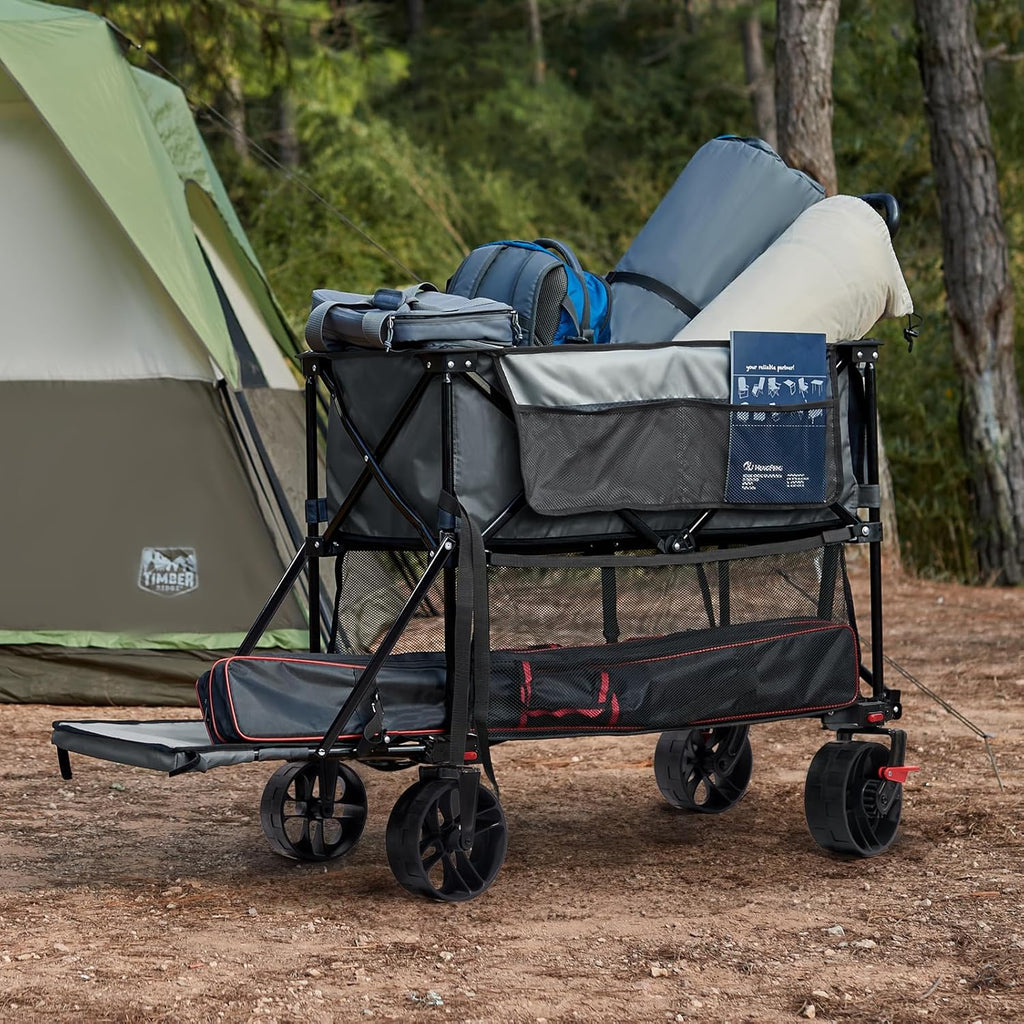 400L Large Capacity Folding Double Decker Cart with Brakes, 54 Inch Extra Long Extended Cart, 450 Pounds Heavy Duty Folding Cart wourant