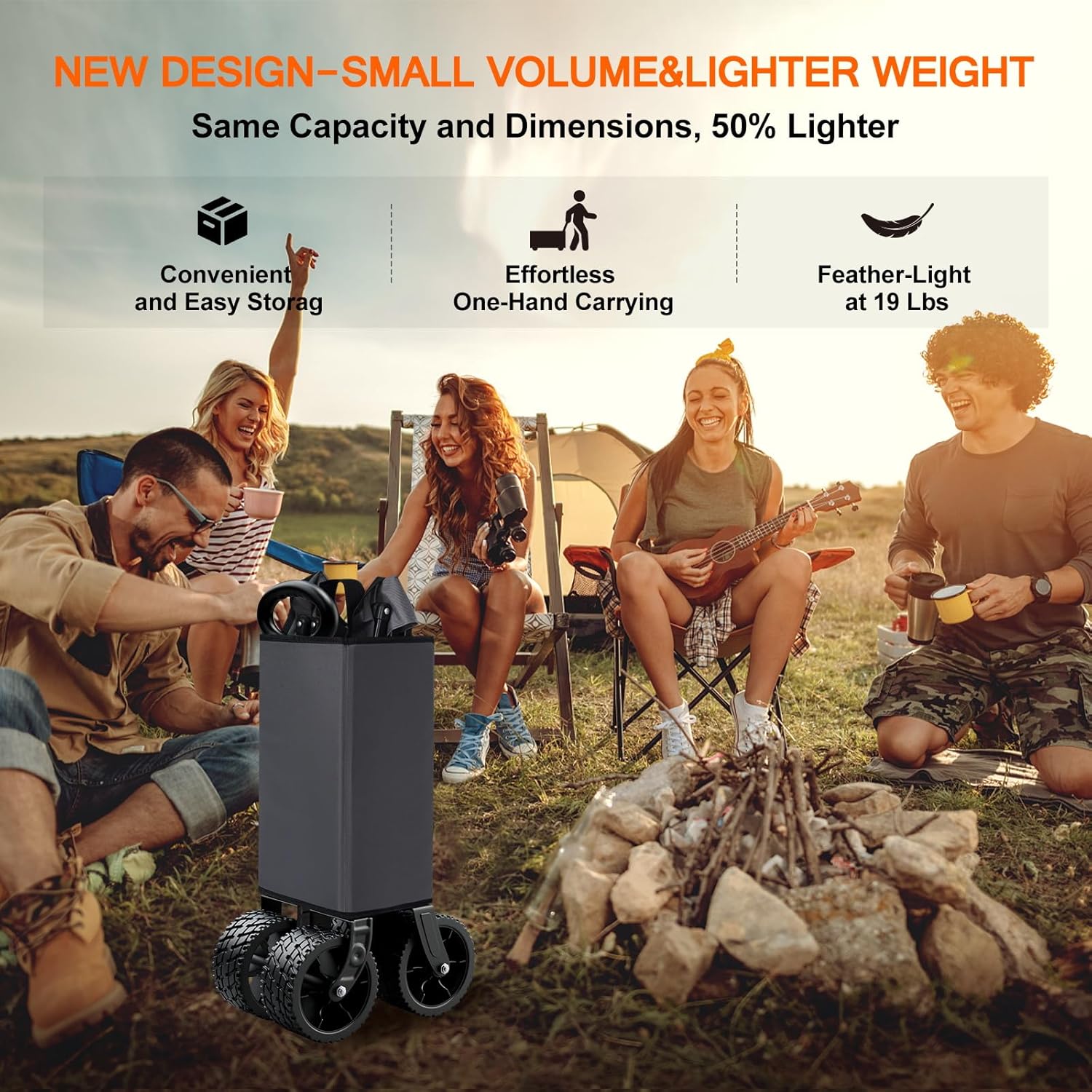 Large wheel foldable beach cart, foldable beach cart with all-terrain wheels, large load capacity, heavy duty cart wourant