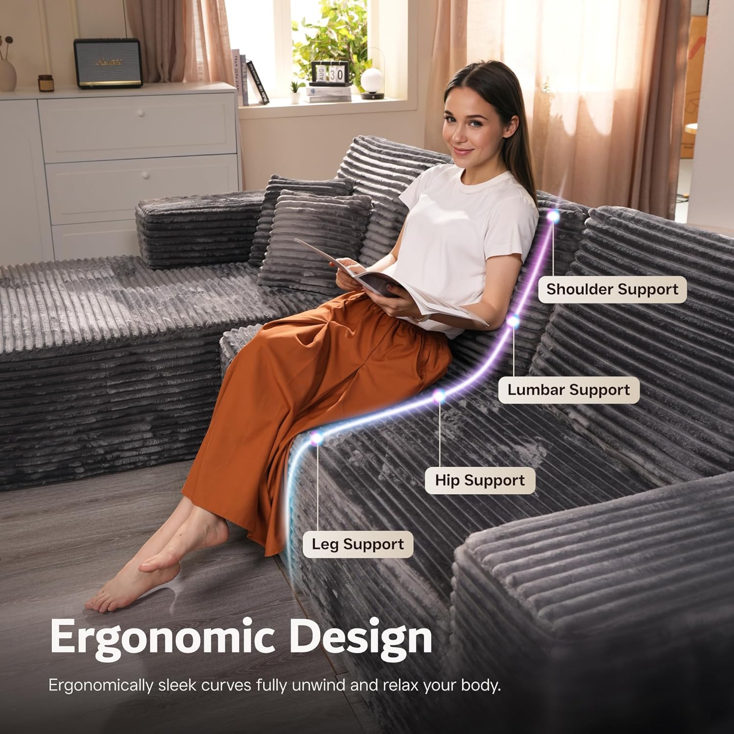Ovios 104" Cloud Section Sofa L-shaped lounge chair, modern modular sofa wourant