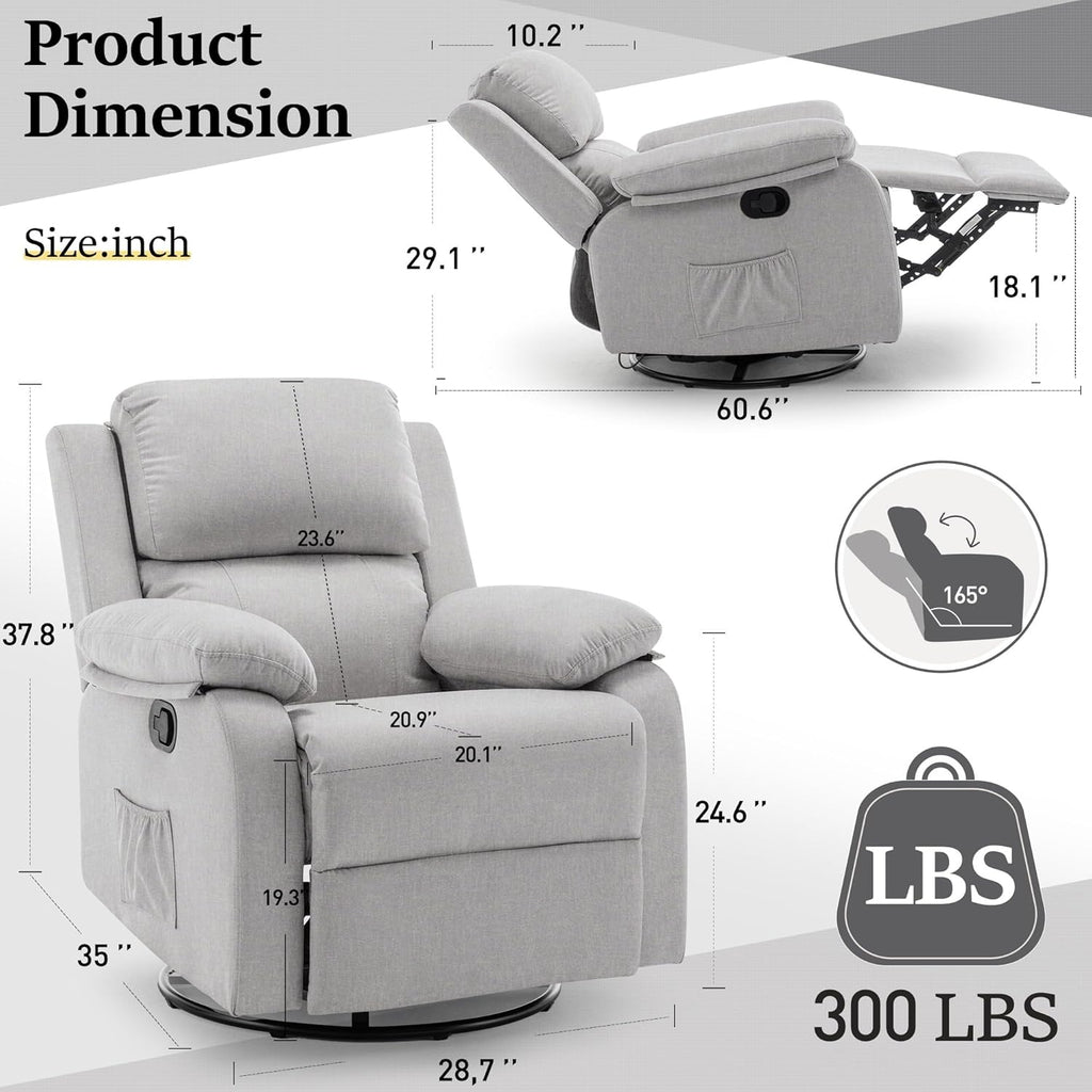 Reclining rocking chair 360 degree rotating fabric sliding reclining chair wourant