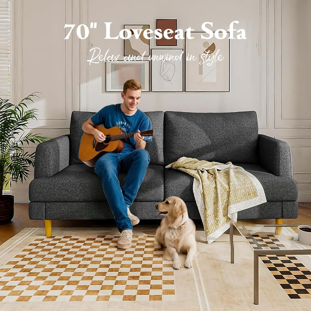 Loveseat Sofa Couch for Living Room USB Type C Ports Dark Gray Upholstered Small Couches wourant