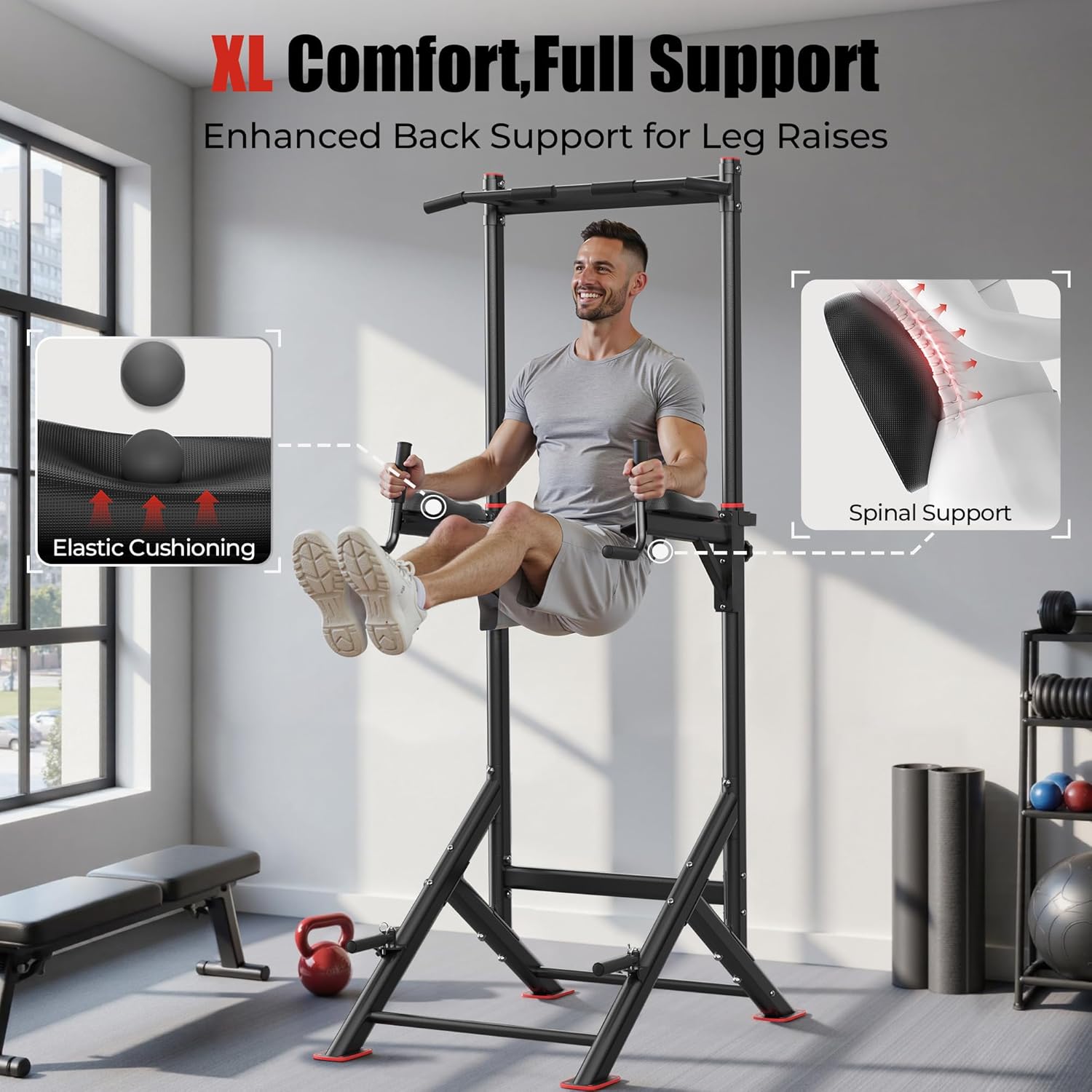 Sportsroyals Power Tower Pulp Up Bar Station, 450 lbs stable suspended immersion tilt station wourant