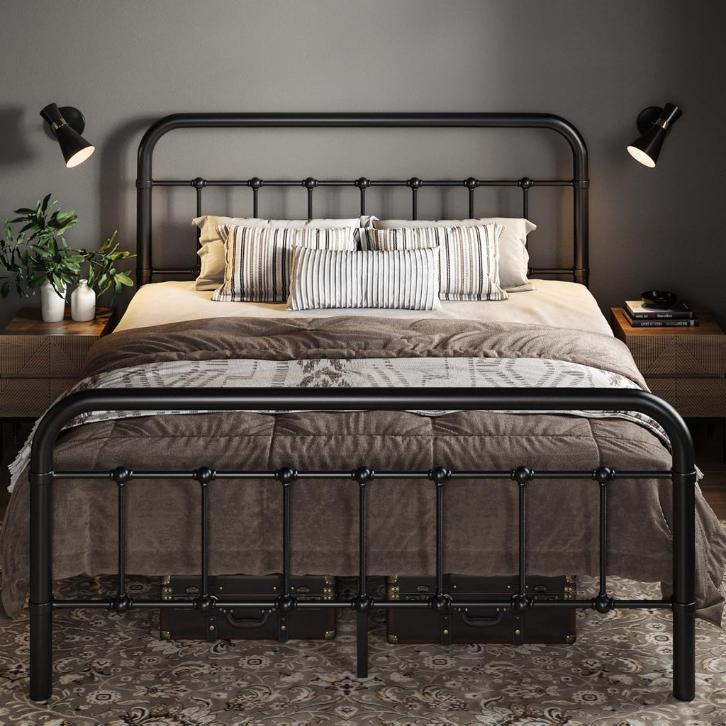 Allewie Queen Size Metal Platform Bed Frame with Victorian Style Wrought Iron-Art Headboard wourant