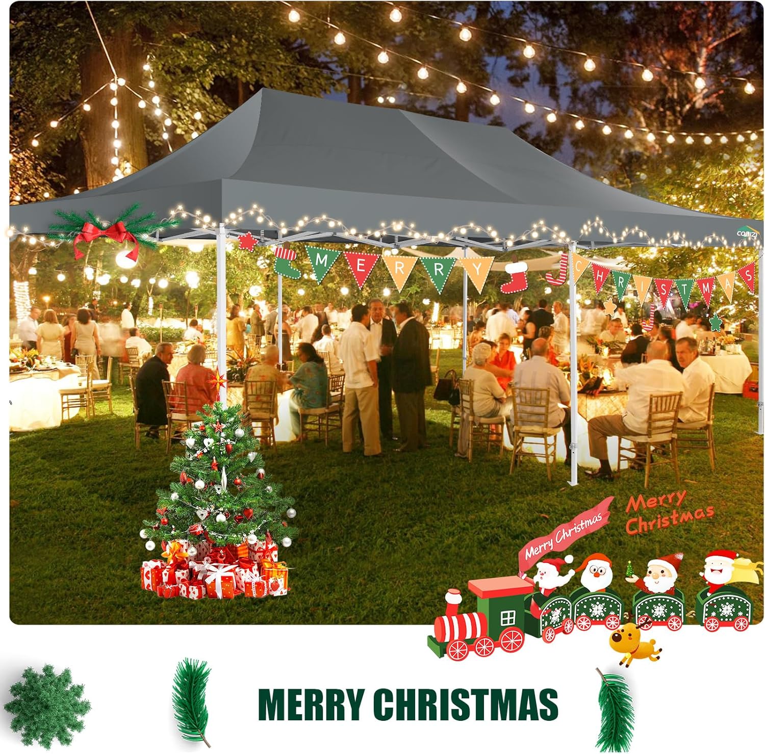 COBIZI 10x20 Heavy Duty Pop up Canopy Tent with 6 sidewalls Easy Up Commercial Outdoor Canopy Wedding Party Tents for Parties All Season Wind & Waterproof Gazebo with Roller Bag,Black(Frame Thickened) wourant