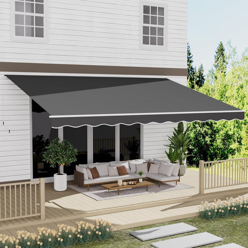 13' x 10' Awning for Patio, Sunsetter Retractable Awning Waterproof Cover Outdoor Patio Canopy, Sun Shade with Manual Crank Handle, Porch Shades for Outdoor, House, Deck, Dark Gray woonhhop