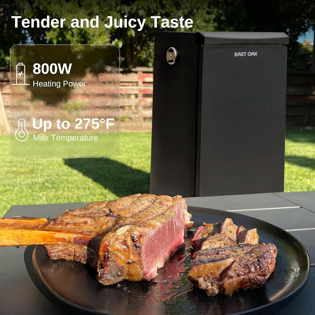 EAST OAK 30" Outdoor Electric Smoker | Built-in meat probe, smokes up to 6 times longer in a single load, side loader for uninterrupted smoking wourant