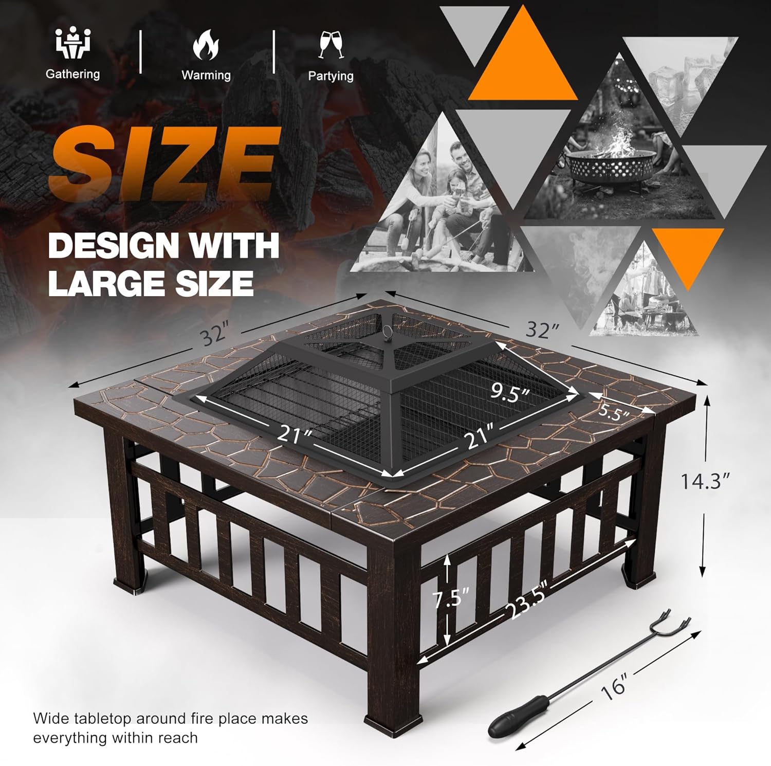 Devoko Outdoor Fire Pit, 32 Inch Firepit Table Metal Outdoor Fireplaces with Waterproof Cover for Outside Patio Camping wourant