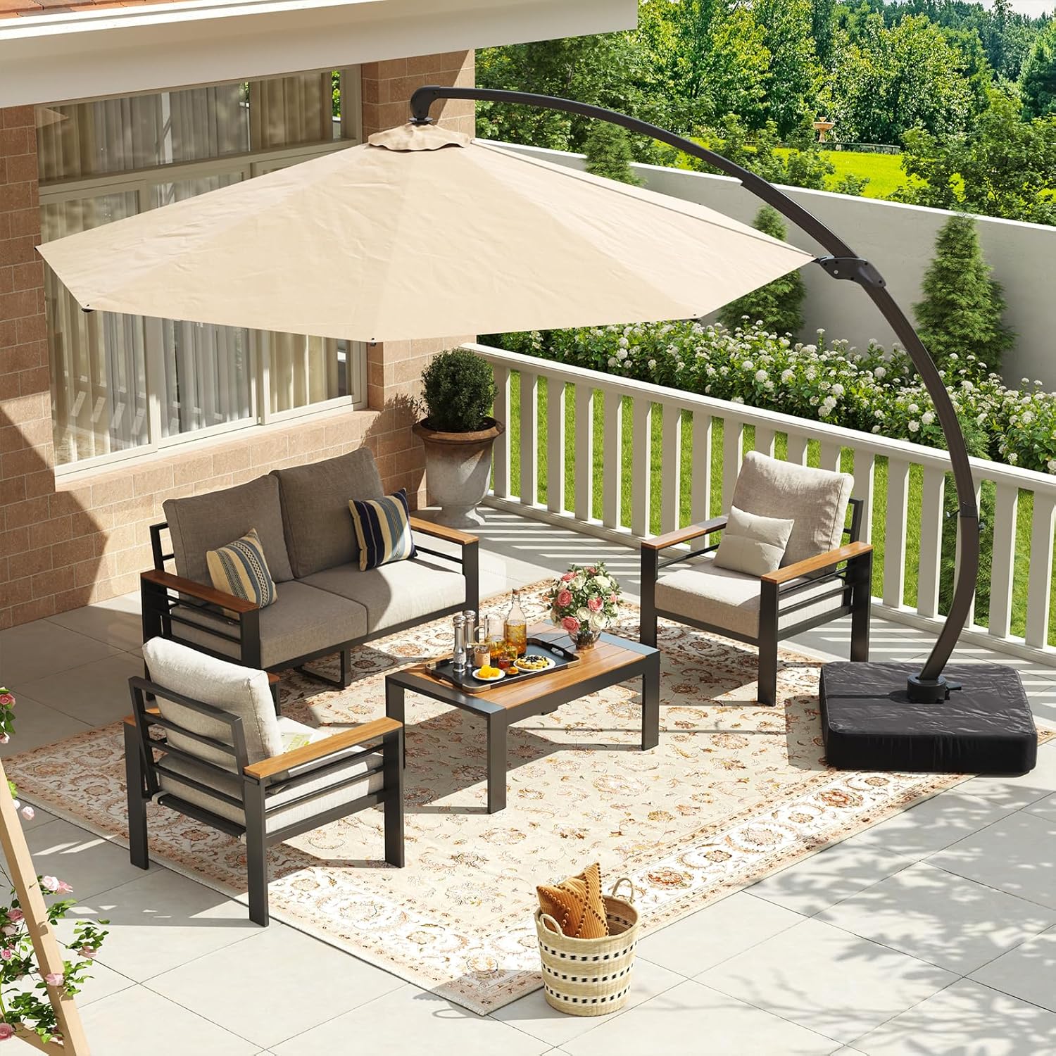 Aoxun Aluminum Patio Furniture Set 7 Seats, Oversized Outdoor Sectional with Washable Thick Cushions, Coffee Table and Waterproof Cover, Patio Conversation Sets for Porch, Balcony, Deck woonhhop