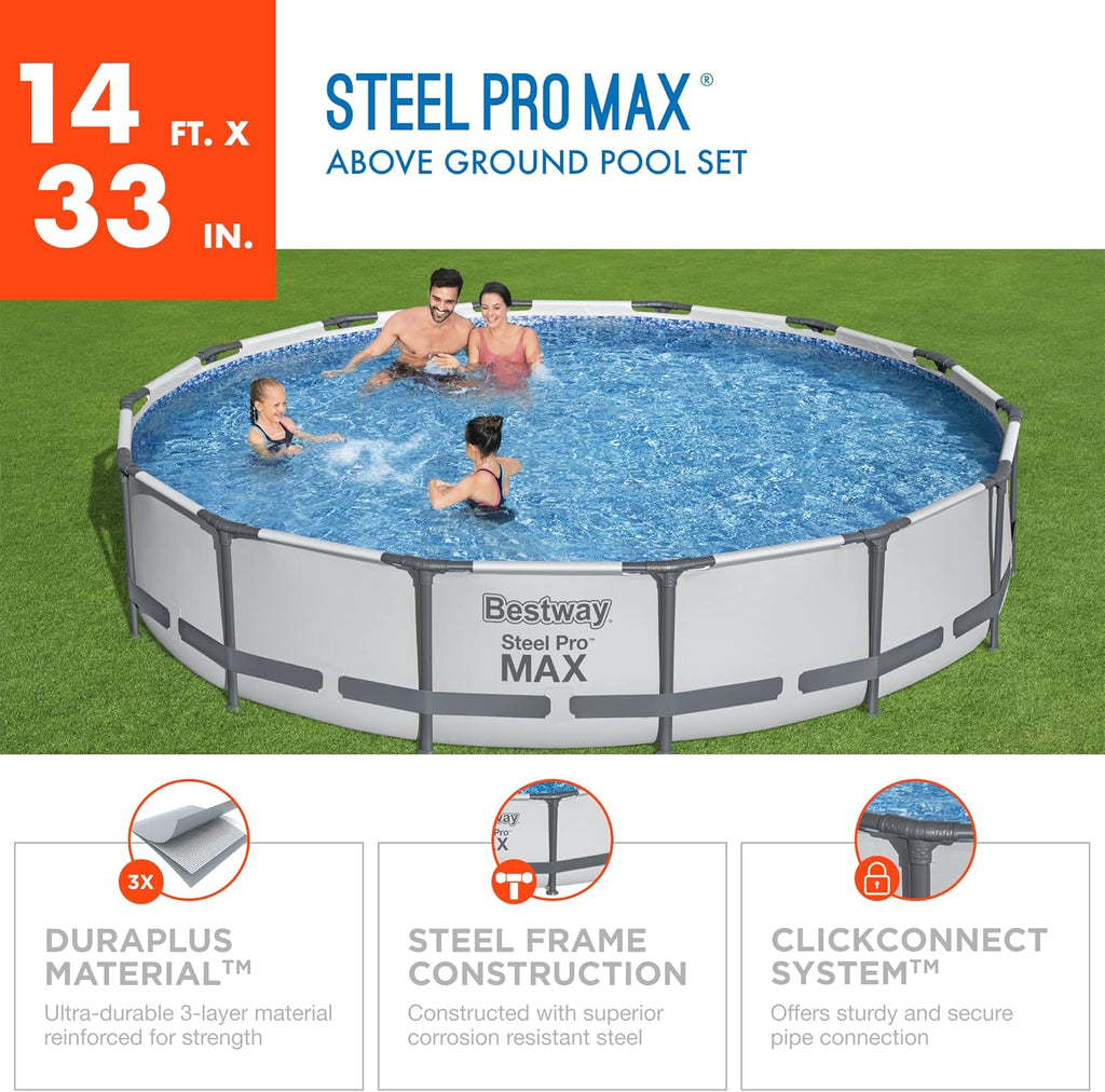 Steel Pro MAX 10 Foot x 30 Inch Round Metal Frame Above Ground Outdoor Backyard Swimming Pool Set with 330 GPH Filter Pump wourant