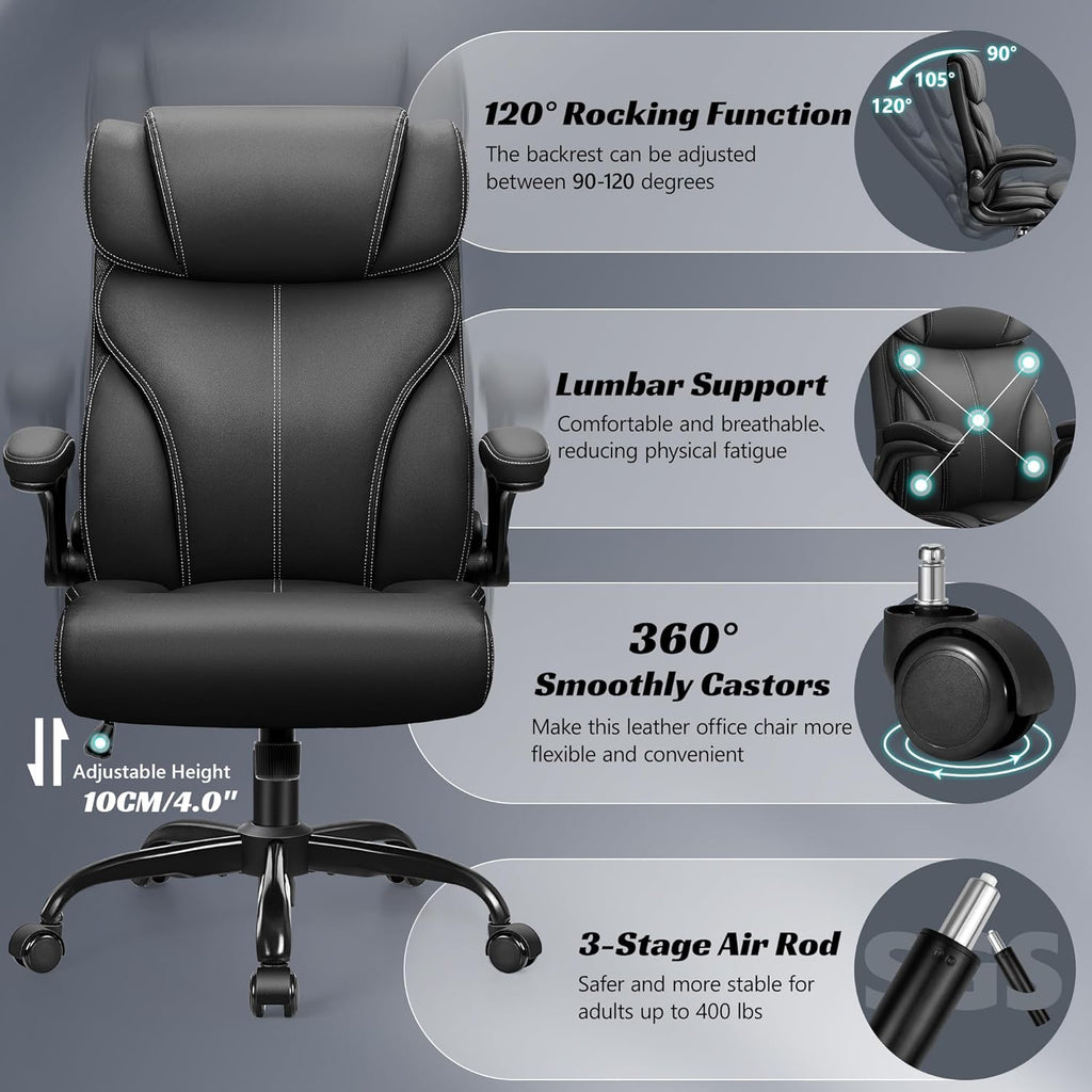 Office Chair Large High-Foot Computer Desk Chair, Breathable Leather Chair Lumbar Support Rotating Computer Chair wourant