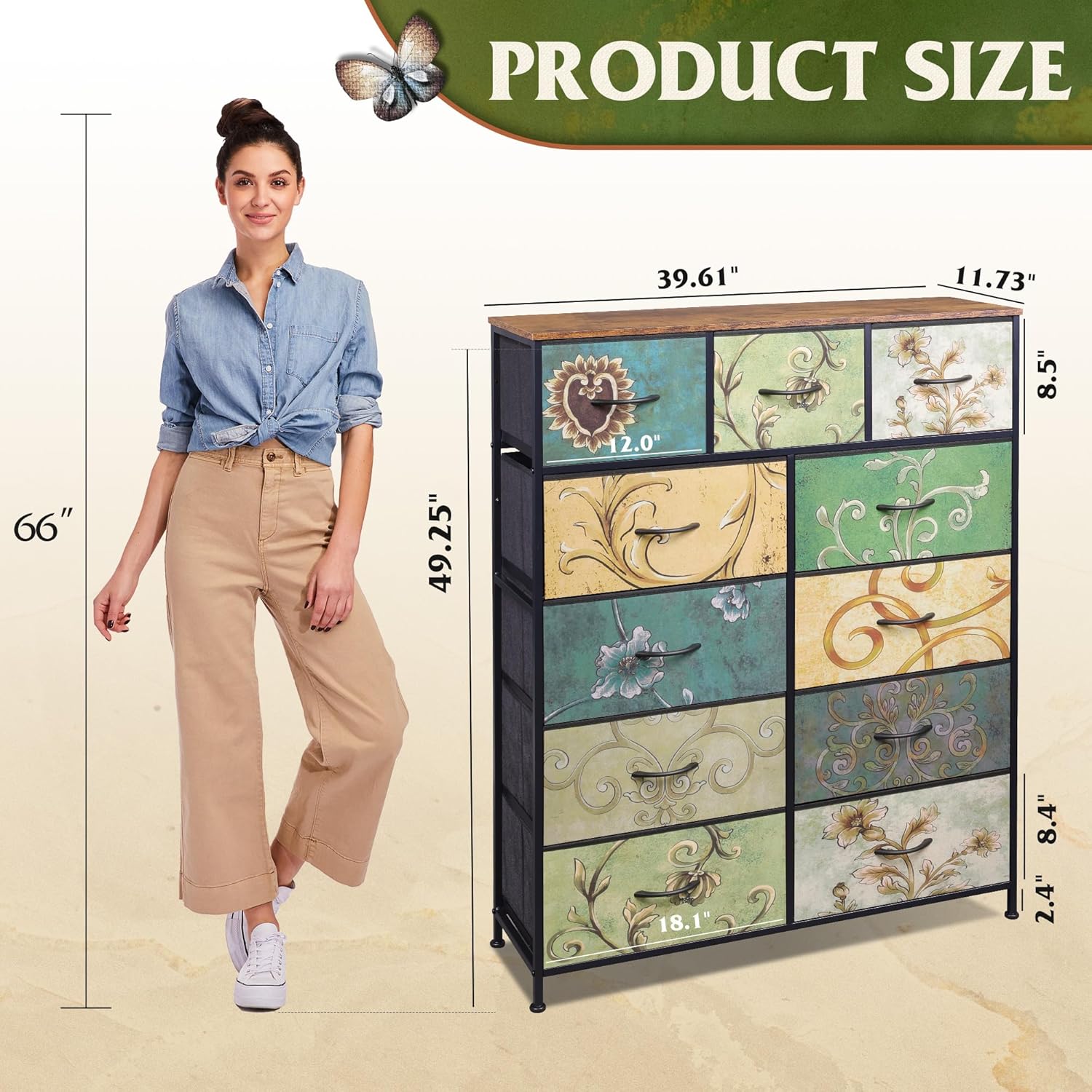 Storage Organizer Unit with 11 Fabric Bins, Storage Drawers Organizer with Steel Frame, Tall Storage Tower Organizaton wourant