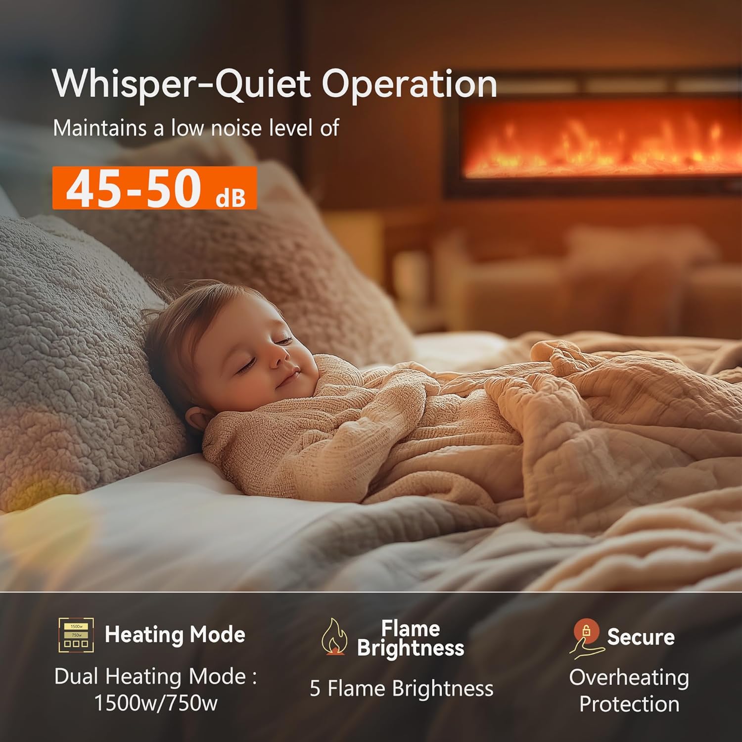 EUHOMY 50 Inch Electric Fireplace Wall Recessed and Wall Mounted with Adjustable Flame Color, Fireplace Heater with Remote Control, Linear Fireplace with Timer, Touch Screen, Log & Crystal, 750/1500W wourant