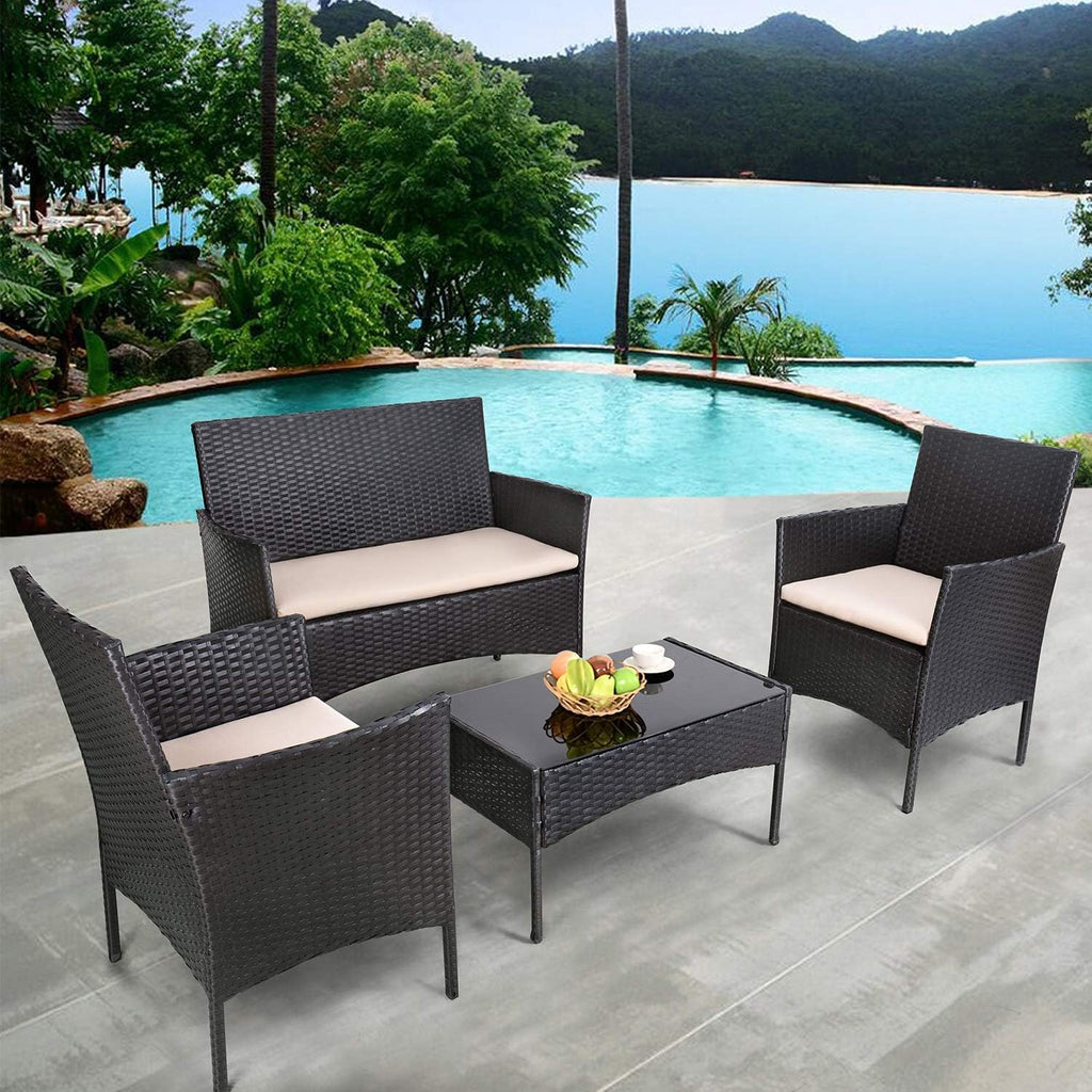 Homall 4 Pieces Outdoor Patio Furniture Sets Rattan Chair Wicker Set, Outdoor Indoor Use Backyard Porch Garden Poolside Balcony Furniture Sets (Grey) wourant