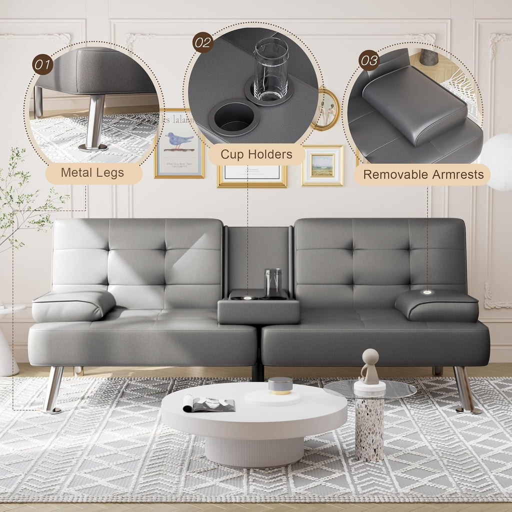 Shahoo Convertible Folding Futon Sofa Bed Sleeper Couch for Living Room Faux Leather wourant