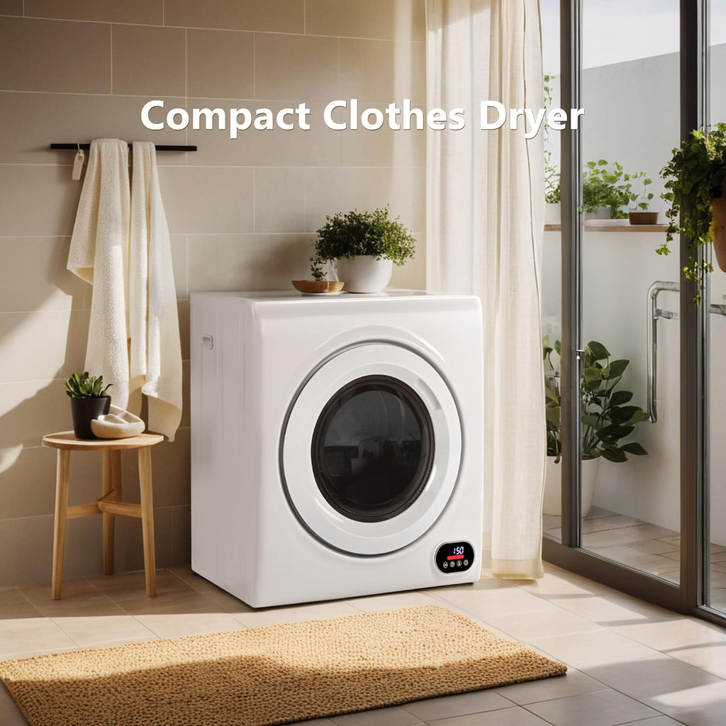 Compact Laundry Dryer, 3.5 cu ft Front Load Stainless Steel Clothes Dryers With Exhaust Pipe, 1500W, LCD Control Panel Four-Function Portable Dryer For Apartments, Home, Dorm, White wourant