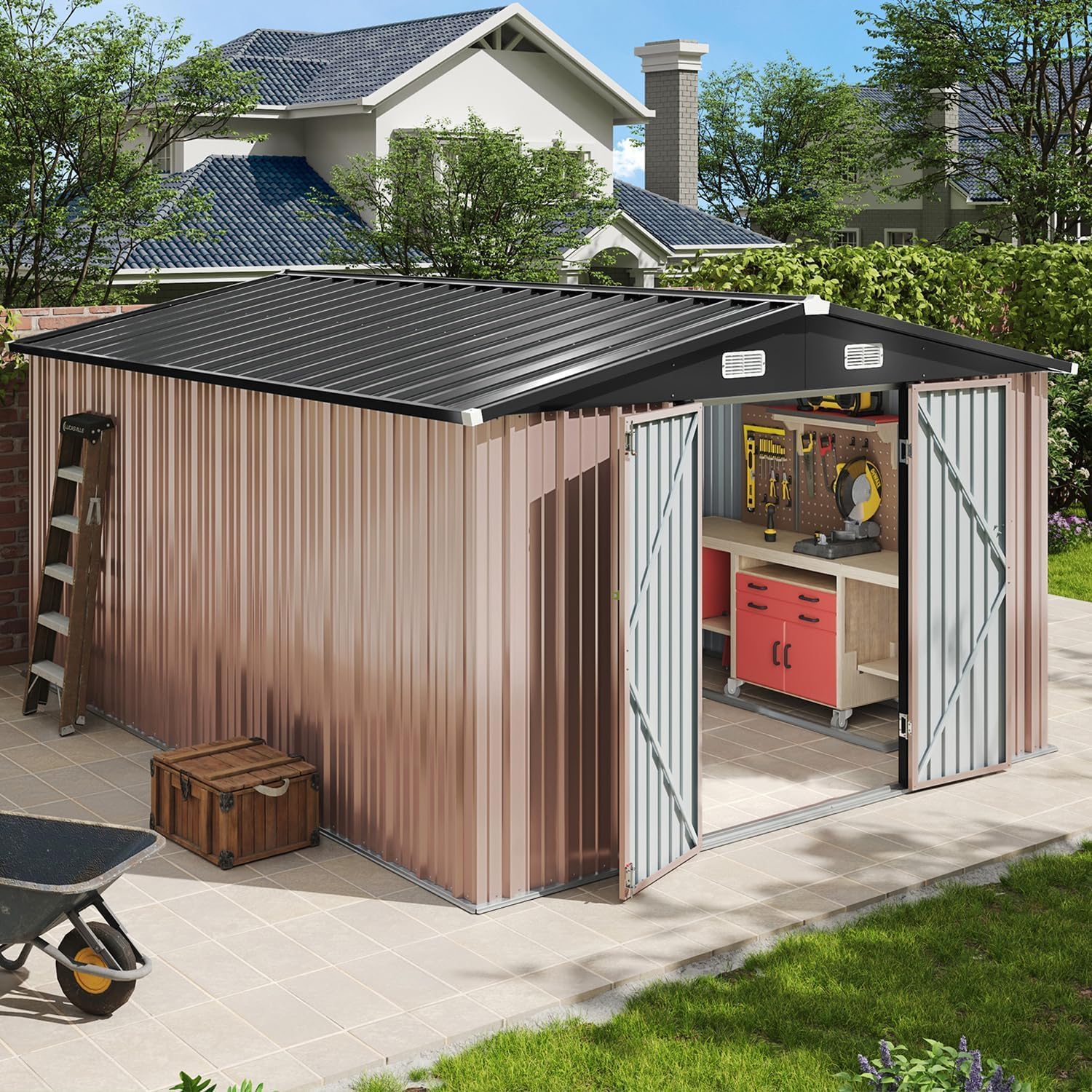 Aoxun 6.2x4ft Shed Outdoor Storage Shed with Lockable Door Metal Garden Tool Shed wourant