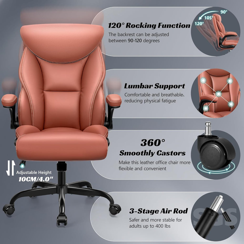 Office Chair Large High-Foot Computer Desk Chair, Breathable Leather Chair Lumbar Support Rotating Computer Chair wourant