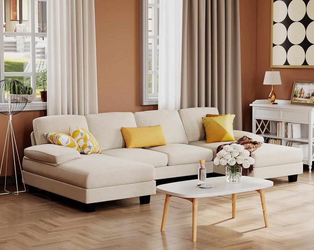 Furmax Sectional Couches for Living Room U-Shaped Sofa Couch Linen Fabric 4 Seat Sofa Set wourant