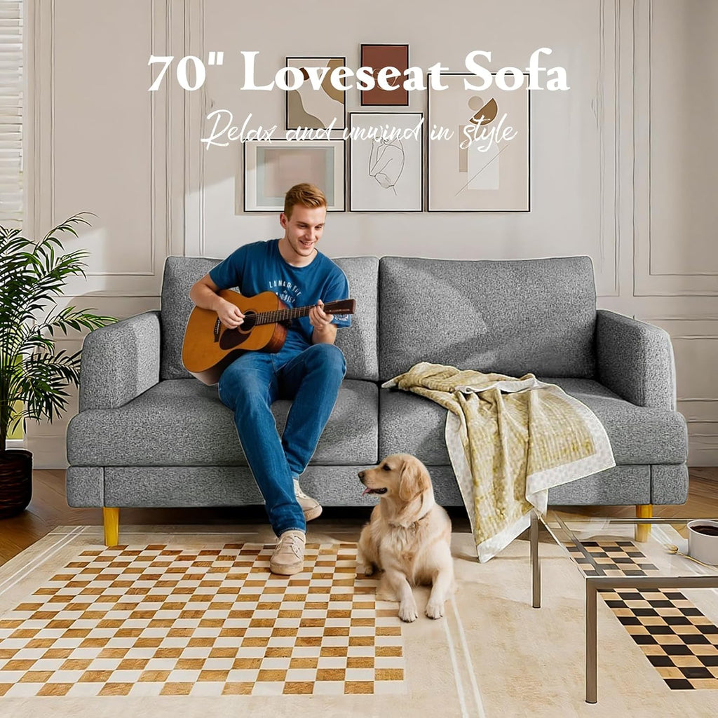 Loveseat Sofa Couch for Living Room USB Type C Ports Dark Gray Upholstered Small Couches wourant
