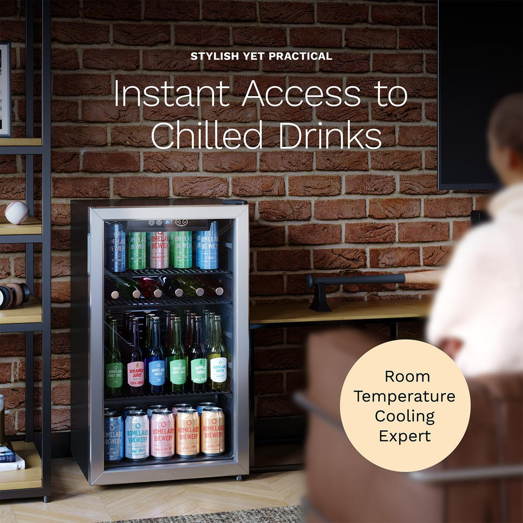 hOmeLabs Beverage Refrigerator and Cooler - Mini Fridge with Glass Door for Soda Beer or Wine - 120 Cans Capacity - Small Drink Dispenser Machine for Office or Bar with Adjustable Removable Shelves wourant