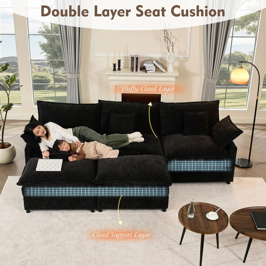 108 Inch U Shape Sofa Sectional Sofa Comfortable Cloud Sofa with Removable Footstool wourant