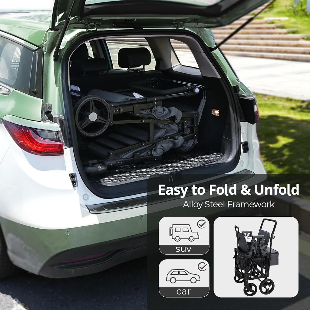 Stroller Wagon for Kids, Wagon Stroller Toddlers 2 Seaters, All-Terrain Baby Wagon Outdoor with Canopy, Parent Organizer, Adjustable Handle & Pull Bar for Infants and Toddlers, Gray wourant