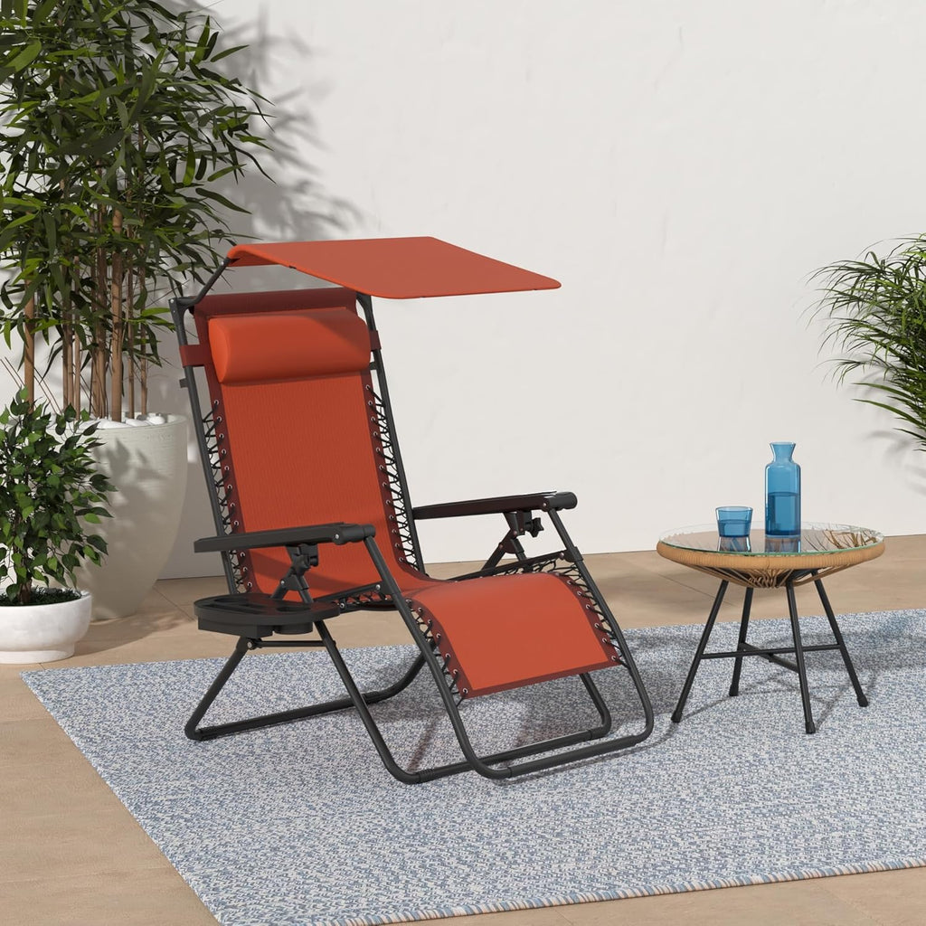 Best Choice Products Folding Zero Gravity Outdoor Recliner Patio Lounge Chair w/Adjustable Canopy Shade, Headrest, Side Accessory Tray, Textilene Mesh - Peacock Blue wourant