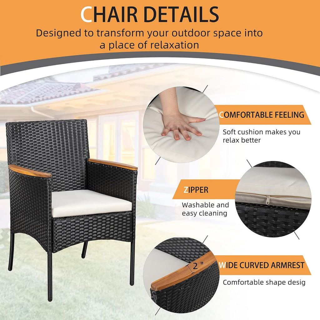 Shintenchi 4-Piece Patio Furniture Set, Outdoor Wicker Patio Conversation Furniture Set with Cushions and Wooden Tabletop for Paito Lawn Backyard, White Cushion wourant
