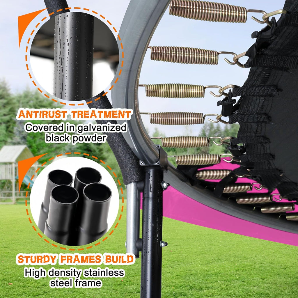 Trampoline 8FT 10FT 12FT 14FT 16FT, Recreational Trampolines with Enclosure Net and Ladder, Outdoor Anti-Rust Trampolines for Kids and Adults, ASTM Approved wourant