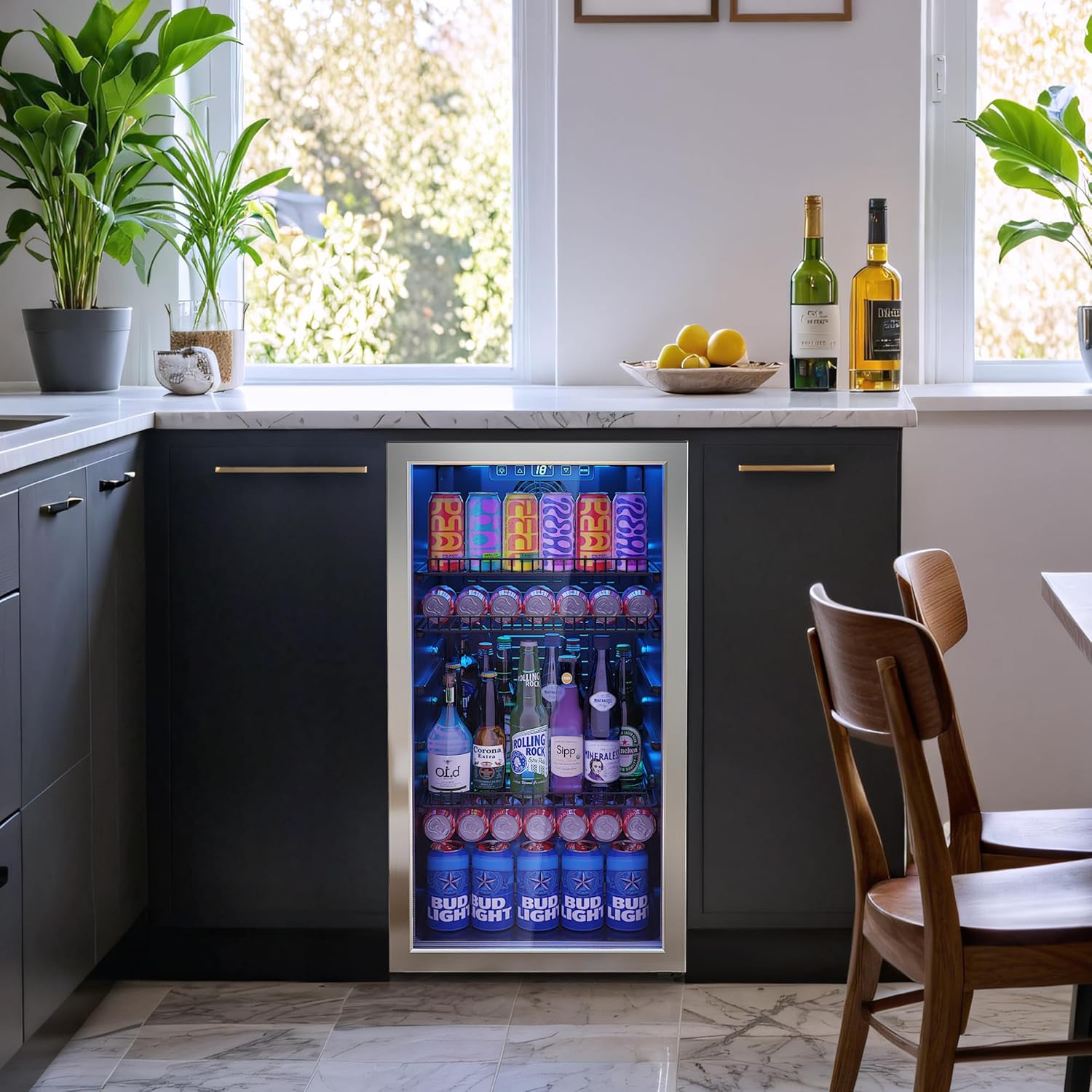 Beverage Refrigerator Cooler-120 Cans Freestanding Mini Fridge Cooler with Glass Door wourant