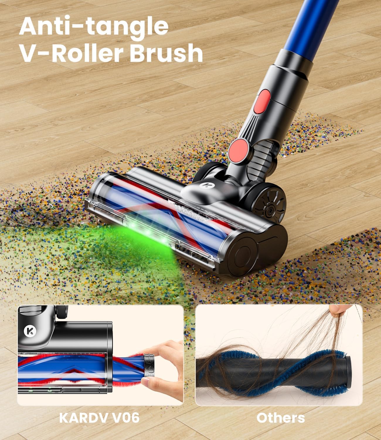 Cordless Vacuum Cleaner, 500W/40Kpa Vacuum Cleaners for Home, 60Mins Stick Vacuum with LED Display, Anti-Tangle & Wall Mount Charging, 8 in 1 Lightweight Vacuum for Hard Floors Carpet Pet Hair woonhhop