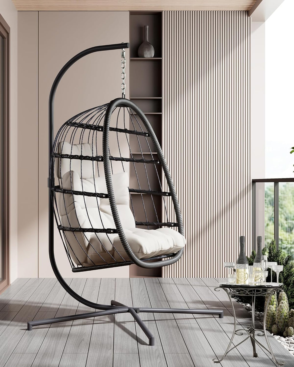 HWB Hanging Egg Chair Patio Wicker Hammock Egg Swing Chair with Cushion for Bedroom wourant