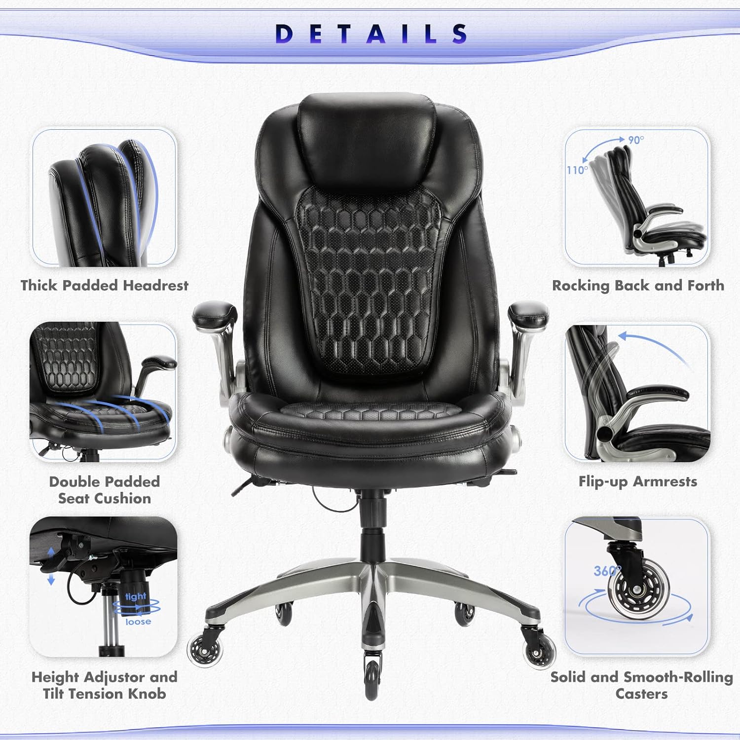 Executive Office Chair Computer Desk Chair Swivel Home Office Chair Upgraded Casters wourant